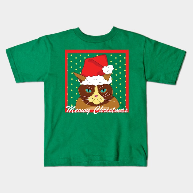 Meowy Christmas Kids T-Shirt by deadlydelicatedesigns